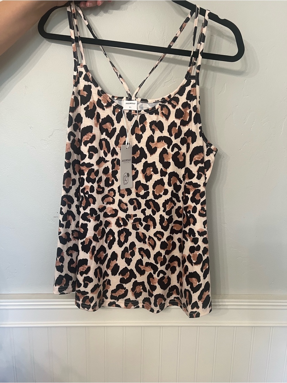 Amazon Leopard Print Strappy Tank Top - Pink/Brown